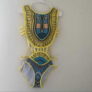 YELLOW ONE PIECE CUT OUT BATHING SUIT
